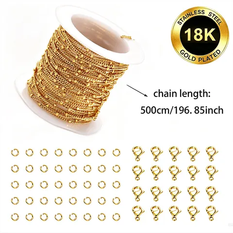 Edelstahl 18K Vergoldet Kreuz Perlenkette Rolle Mit Karabinerverschlüssen Und Binderingen Für DIY Schmuckherstellung Zubehör
