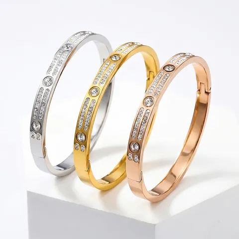 Mode Edelstahl Doppelreihiges Strass Armreif Für Damen Luxus Eleganter Sternenhimmel Armband Modeschmuck