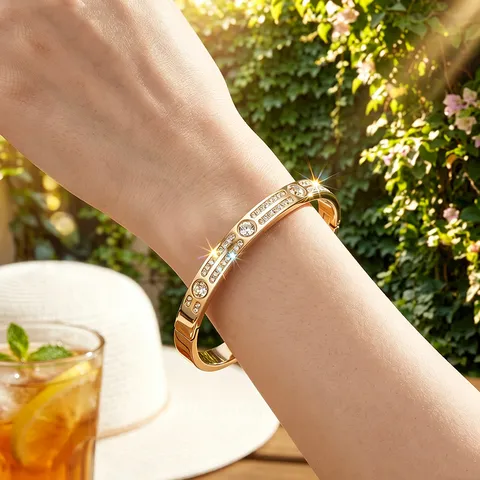Mode Edelstahl Doppelreihiges Strass Armreif Für Damen Luxus Eleganter Sternenhimmel Armband Modeschmuck