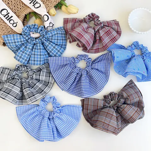 Coletero a Cuadros de Doble Capa Estilo Coreano para Mujer Cinta para el Pelo a Cuadros con Volantes Accesorios para el Pelo de Tela
