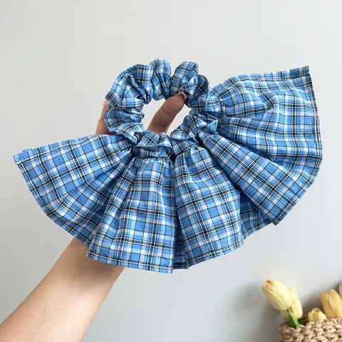 Coletero a Cuadros de Doble Capa Estilo Coreano para Mujer Cinta para el Pelo a Cuadros con Volantes Accesorios para el Pelo de Tela