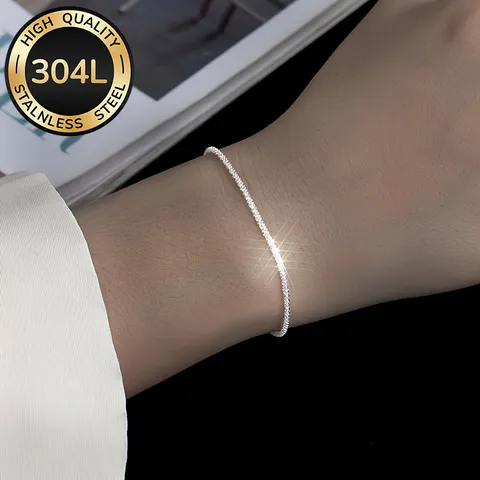 Bracelet Chaîne Scintillant en Acier Inoxydable 304L Minimaliste pour Femmes Plaqué Or 18K Bijoux Réglables Cadeau