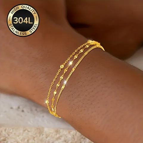 Bracelet Chaîne à Lèvres en Acier Inoxydable 304L Pour Femme Plaqué Or 18K Bracelet Chaîne Minimaliste Superposé Bijoux