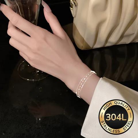 Bracelet Chaîne à Lèvres en Acier Inoxydable 304L Pour Femme Plaqué Or 18K Bracelet Chaîne Minimaliste Superposé Bijoux