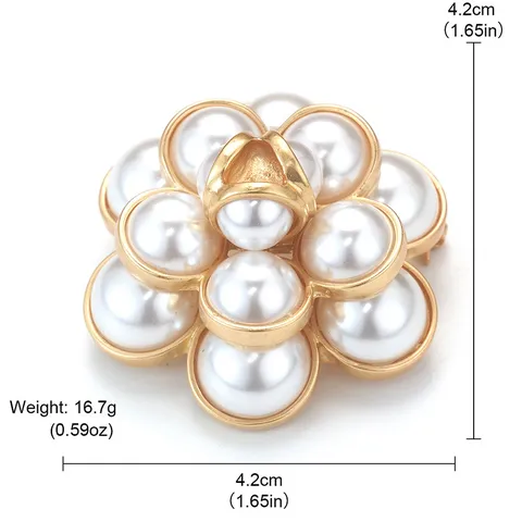 Elegant Camellia Flower Brooch For Women Artificial Pearl Inlaid Alloy Floral Pin For Suit Scarf Hat Decoration Retro Luxury Style Jewelry