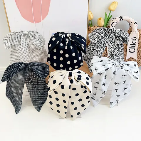 Elegante Pinza para el Cabello con Lazo Grande Lunares Estampado de Leopardo Clip de Resorte de Tela para Mujer