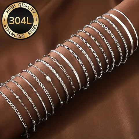 Minimalistisches 304L Edelstahl Armband Für Damen Herren Gold Silber Vakuumgalvanisiert Figaro Box Wasserwellen Kette Mode Schmuck