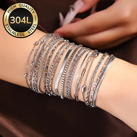 304L Edelstahl Armband Für Damen Mode Verstellbar Gold Silber Überzogen Gliederkette Schlange Figaro Knoten Böser Blick Schmuck