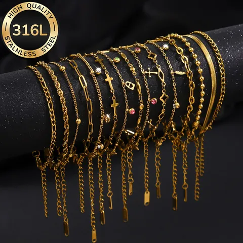 Luxus 18K Vergoldet Edelstahl Kette Armband Für Damen Minimalistisch Herz Kreuz Anhänger Strass Schmuck Geschenk