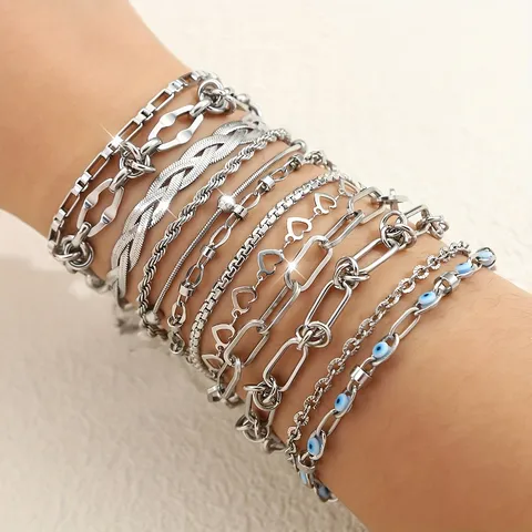 Edelstahl Armband Für Damen Gold Silber Plattiert Mode Herz Böser Blick Büroklammer Seilkette Verstellbarer Schmuck Geschenk