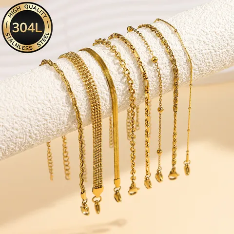 Modern Minimalistisch Edelstahl Armband Für Damen Herren 18K Gold Vakuumgalvanisiert Einfache Gliederkette Verstellbar Handschmuck Mode Pendeln Geschenk