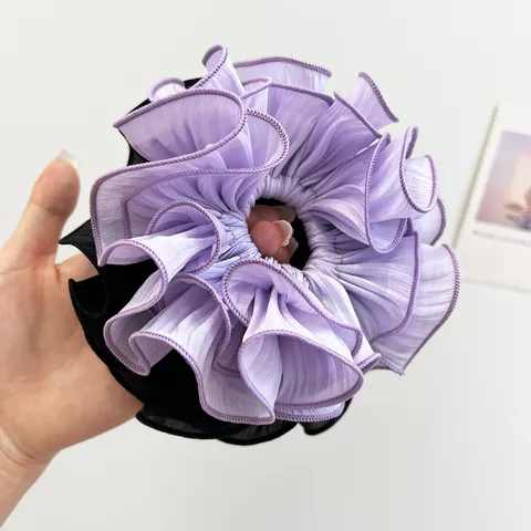 Koreanischer Stil Übergroßes Plissee Haargummi Doppellagig Stoff Haargummi Einfarbig Großer Organza Haarring Für Damen Haarschmuck
