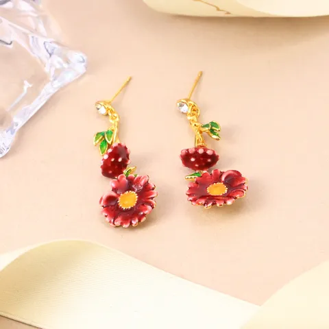 Boucles d'Oreilles Clous en Émail de Style Chinois pour Femmes Vintage Floral Strass Boucles d'Oreilles Perle Artificielle Gland Boucles d'Oreilles Bijoux Élégants