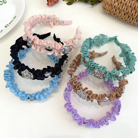 Stirnband Im Koreanischen Stil Für Damen Sommer Plissee Stoff Haarreif Elegantes Metalldekor Rose High Crown Haarschmuck
