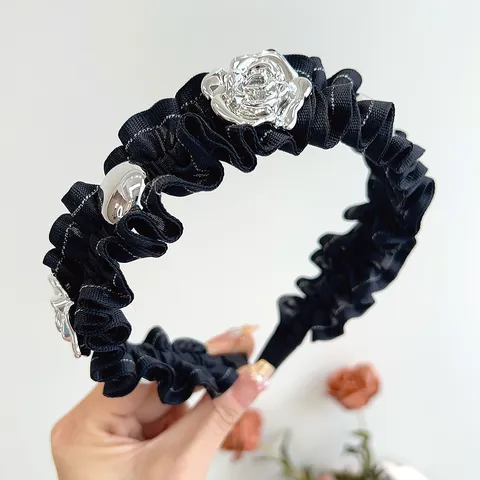 Stirnband Im Koreanischen Stil Für Damen Sommer Plissee Stoff Haarreif Elegantes Metalldekor Rose High Crown Haarschmuck