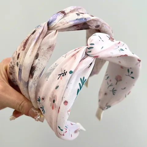 New Chinese Style National Wind Cross Headband For Women Elegant Wide Brim Twist Knot Satin Fabric Printed Hair Hoop Retro Temperament Hair Accessories