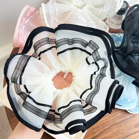 Koreanischer Stil Mesh Organza Haargummi Lagenlook Plissee Haargummi Hoch Elastisch Kontrastpaspel Haarband Damen Accessoires