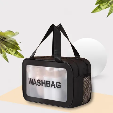 Translucent Frosted PVC Toiletry Bag Waterproof Wet And Dry Separation Cosmetic Organizer Large Capacity Travel Bag