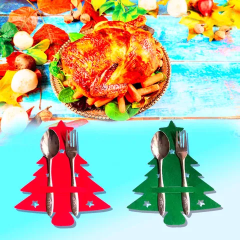 Felt Christmas Cutlery Holders Christmas Tree Star Heart Reindeer Shape Knife Fork Bags For Xmas Party Table Decorations
