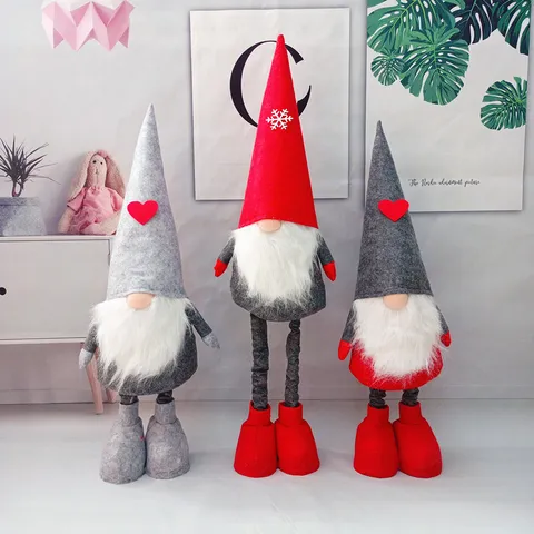 Nordic Christmas Gnome Faceless Doll With Telescopic Legs Scandinavian Santa Claus Elf Ornament For Holiday Home Decor