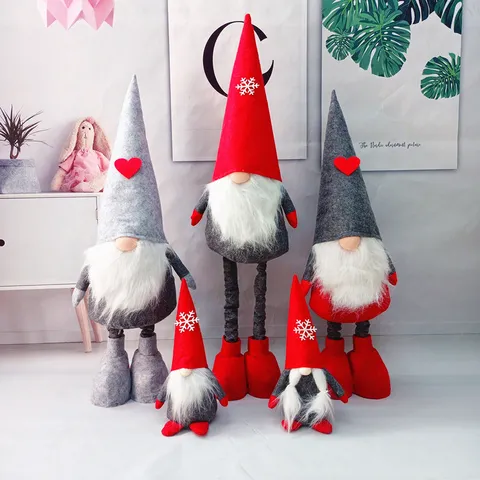 Nordic Christmas Gnome Faceless Doll With Telescopic Legs Scandinavian Santa Claus Elf Ornament For Holiday Home Decor
