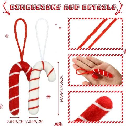 Christmas Wool Felt Candy Cane Hanging Decorations Red White Striped Candy Ornaments For Christmas Tree Holiday Home Party Decor