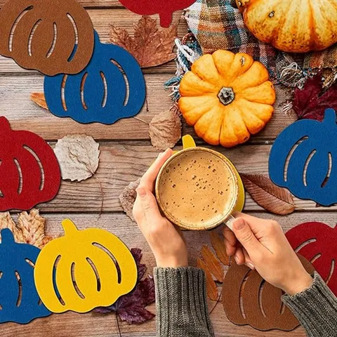 Posavasos de Fieltro en Forma de Calabaza Antideslizante Resistente al Calor Mantel Individual Otoño Acción de Gracias Decoración de Mesa de Hogar
