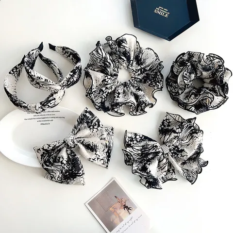 Women Artistic Tie-Dye Fabric Headband Summer Minimalist Knot Hair Band Scrunchie Bow Spring Clip Rhinestone Hair Accessories