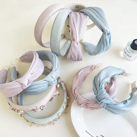 Dames Brede Geknoopte Hoofdband Glinsterende Stof Kruisknoop Gewatteerde Haarrand Vintage Retro Zoete Stijl Dagelijkse Accessoires