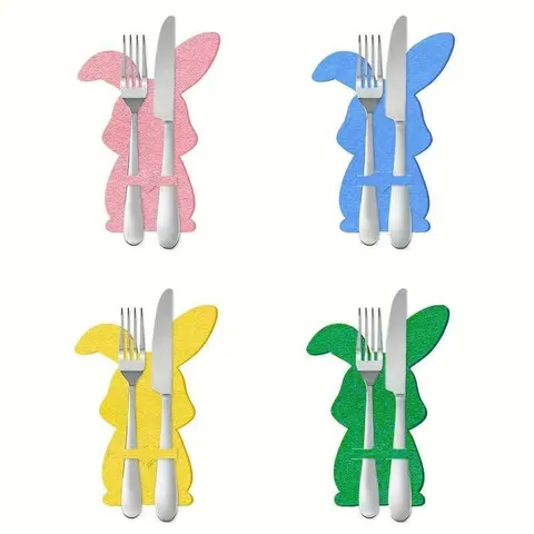 Easter Bunny Rabbit Cutlery Holder Felt Silverware Pouch Bags Table Decorations For Easter Party Dining Table Decor