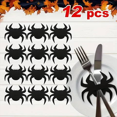 Halloween Felt Cutlery Holder Placemat Black Cat Spider Ghost Pattern Table Decoration For Halloween Party Dining Table Decor