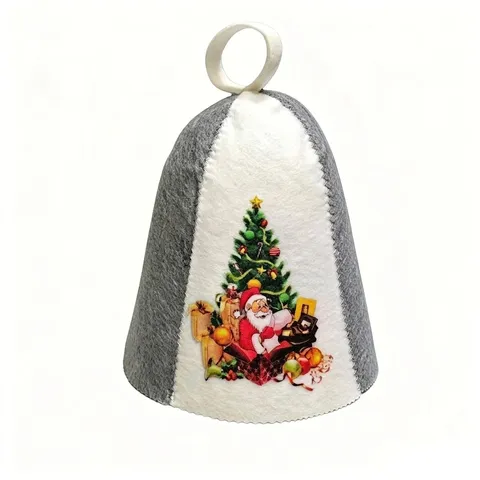Felt Sauna Hat For Heat Insulation Bathing Cap Bell Shape Traditional Russian Style Sauna Cap For Adults Christmas Halloween Printed Shower Hat