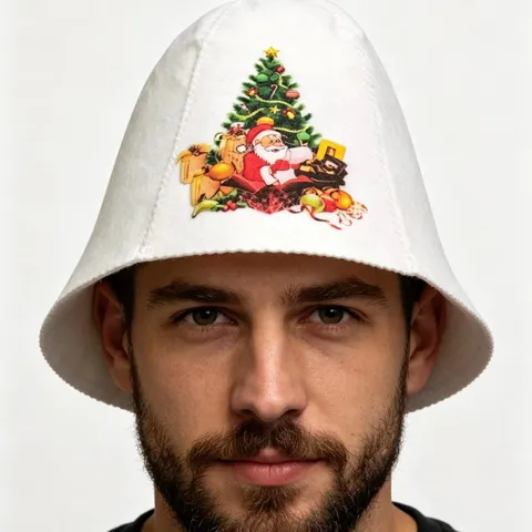 Felt Sauna Hat For Heat Insulation Bathing Cap Bell Shape Traditional Russian Style Sauna Cap For Adults Christmas Halloween Printed Shower Hat