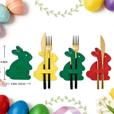 Easter Bunny Felt Cutlery Holder Rabbit Shape Table Decoration Fork Spoon Pocket Bag For Festive Holiday Home Dining Decor