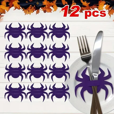 Halloween Felt Cutlery Holder Bat Spider Pumpkin Ghost Shape Knife Fork Cover Set For Table Party Decoration Placemat