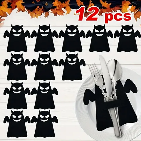 Halloween Felt Cutlery Holder Bat Spider Pumpkin Ghost Shape Knife Fork Cover Set For Table Party Decoration Placemat