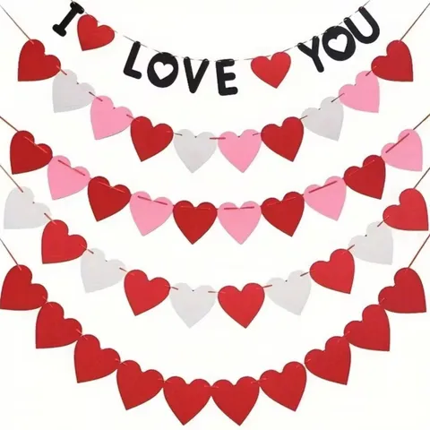 Heart Shaped Felt Banner Romantic I Love You Garland For Valentine's Day Wedding Marriage Proposal New Room Background Wall Decoration