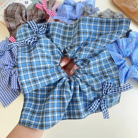 Chouchou à Carreaux Avec Nœud Style Coréen Tissu Surdimensionné pour Femmes Style Preppy Motif à Carreaux Accessoires Cheveux