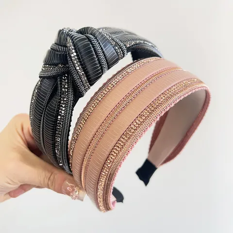 Korean Style Wide Knot Rhinestone Headband Elegant Sparkling PU Leather Hairband Fairy Fashion Party Hair Accessory For Women