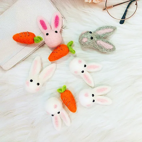 Accesorios DIY de Fieltro de Lana Hechos a Mano Conejo y Zanahoria para Pascua Navidad Suministros de Fieltrado para Pinza y Broche