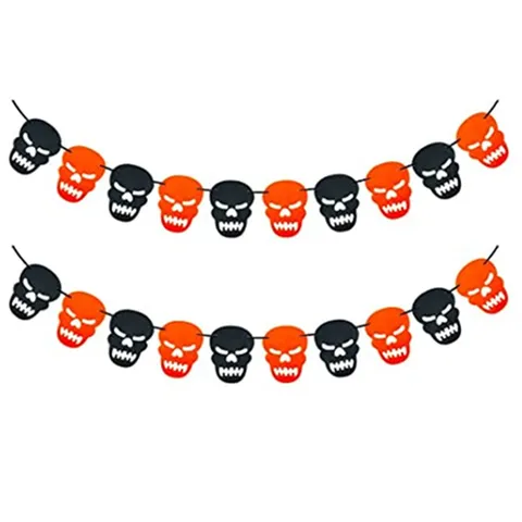 Halloween Totenkopf Banner Girlande Schwarz Orange Filz Wimpelkette Für Geburtstag Party Innen Haus Dekoration Girlande Hängende Ornamente