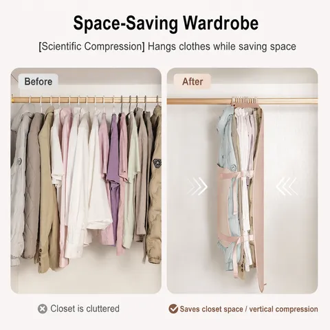 Wardrobe Clothes Compression Storage Bag Hanging Dust Cover Polyester Space Saver Organizer For Bedroom Closet
