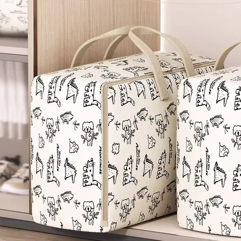 Bolsa de Almacenamiento de Edredón de Gran Capacidad A Prueba de Humedad Organizador de Ropa de Tela No Tejida con Estampado de Animales de Dibujos Animados