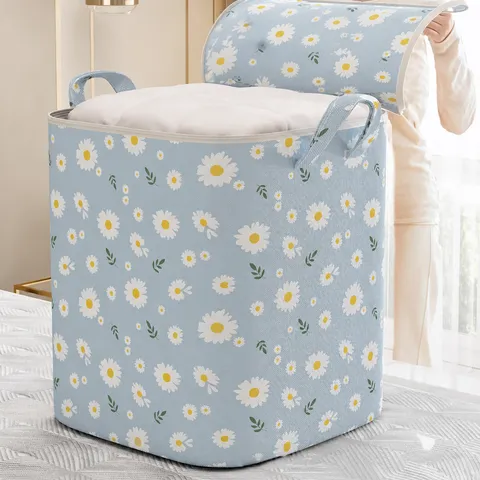 Large Capacity Quilt Storage Bag Daisy Floral Pattern Non-Woven Fabric Foldable Blanket Clothing Organizer Box
