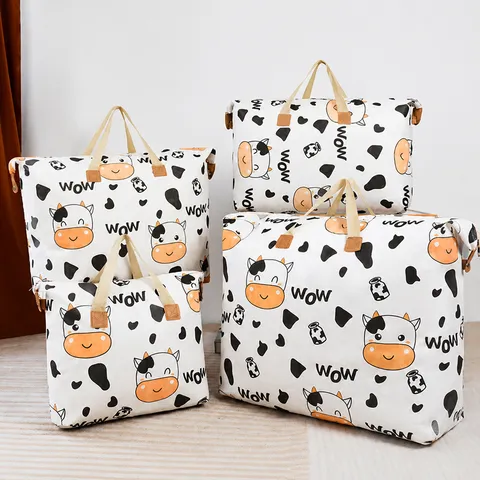Waterproof Non-Woven Quilt Storage Bag Foldable Moving Packing Bag Thickened Clothing Organizer with Cartoon Print