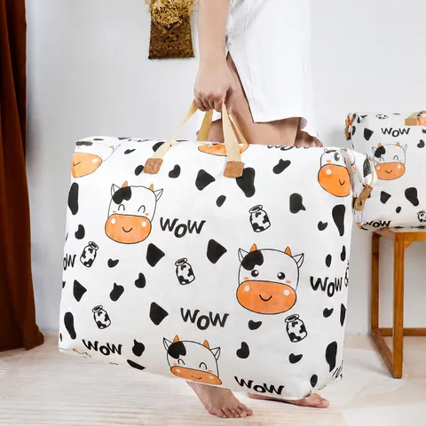 Waterproof Non-Woven Quilt Storage Bag Foldable Moving Packing Bag Thickened Clothing Organizer with Cartoon Print