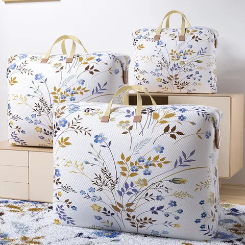 Foldable Non-Woven Quilt Storage Bag Moisture-Proof Blanket Organizer With Reinforced Handles And Zipper For Travel