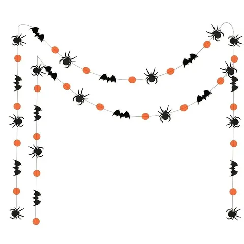 Halloween Party Decoration Felt Garland Black Bat Spider Orange Circle Triangle Bunting For Indoor Home Holiday Decor