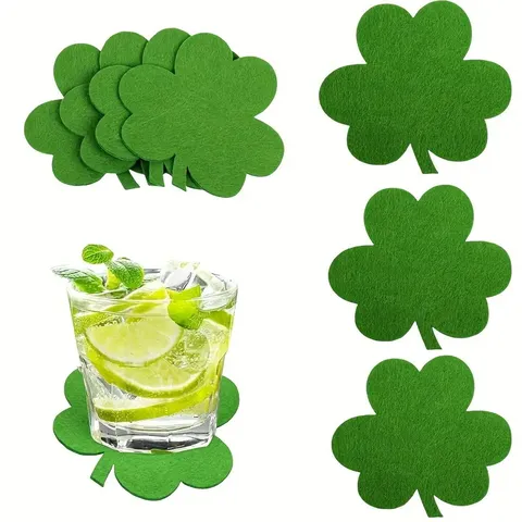 St. Patrick's Day Green Shamrock Felt Coasters Irish Party Decorations Shamrock Shape Table Mat For Home Party