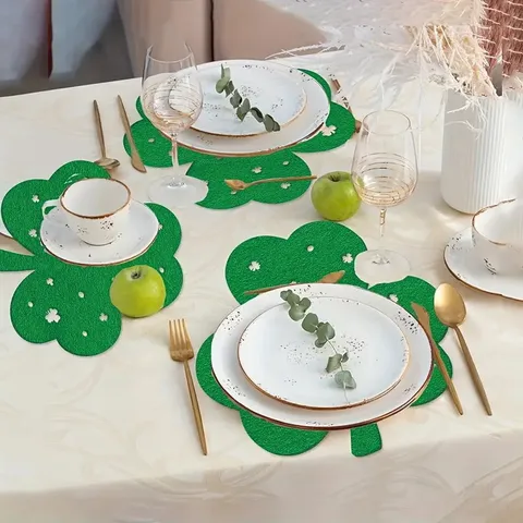 Mantel Individual de Fieltro de Trébol de San Patricio Posavasos Calado Verde Decoración de Mesa Festiva Para Fiesta Casa